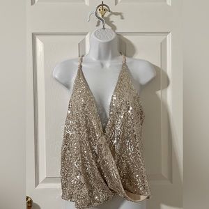 Gold Sequin - Spaghetti Strap - Blouse - Medium